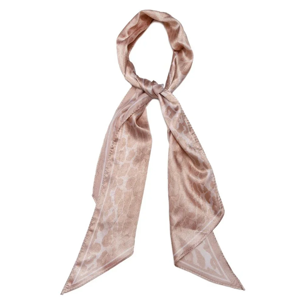 Golden beige satin leopard print scarf